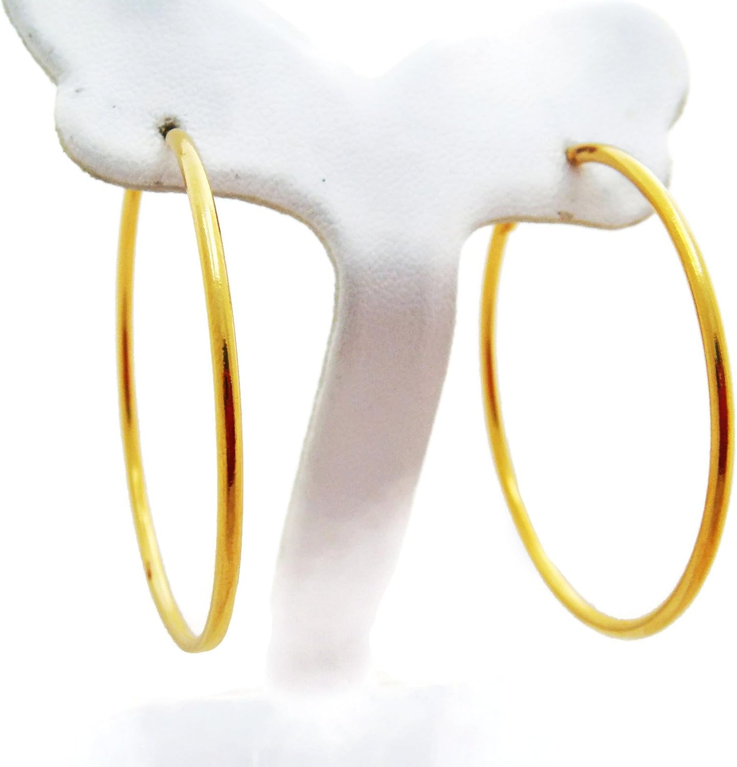 HOOPS CLASSIC THAI EARRINGS 22K 23K 24K THAI BAHT YELLOW GOLD PLATED 2 inch