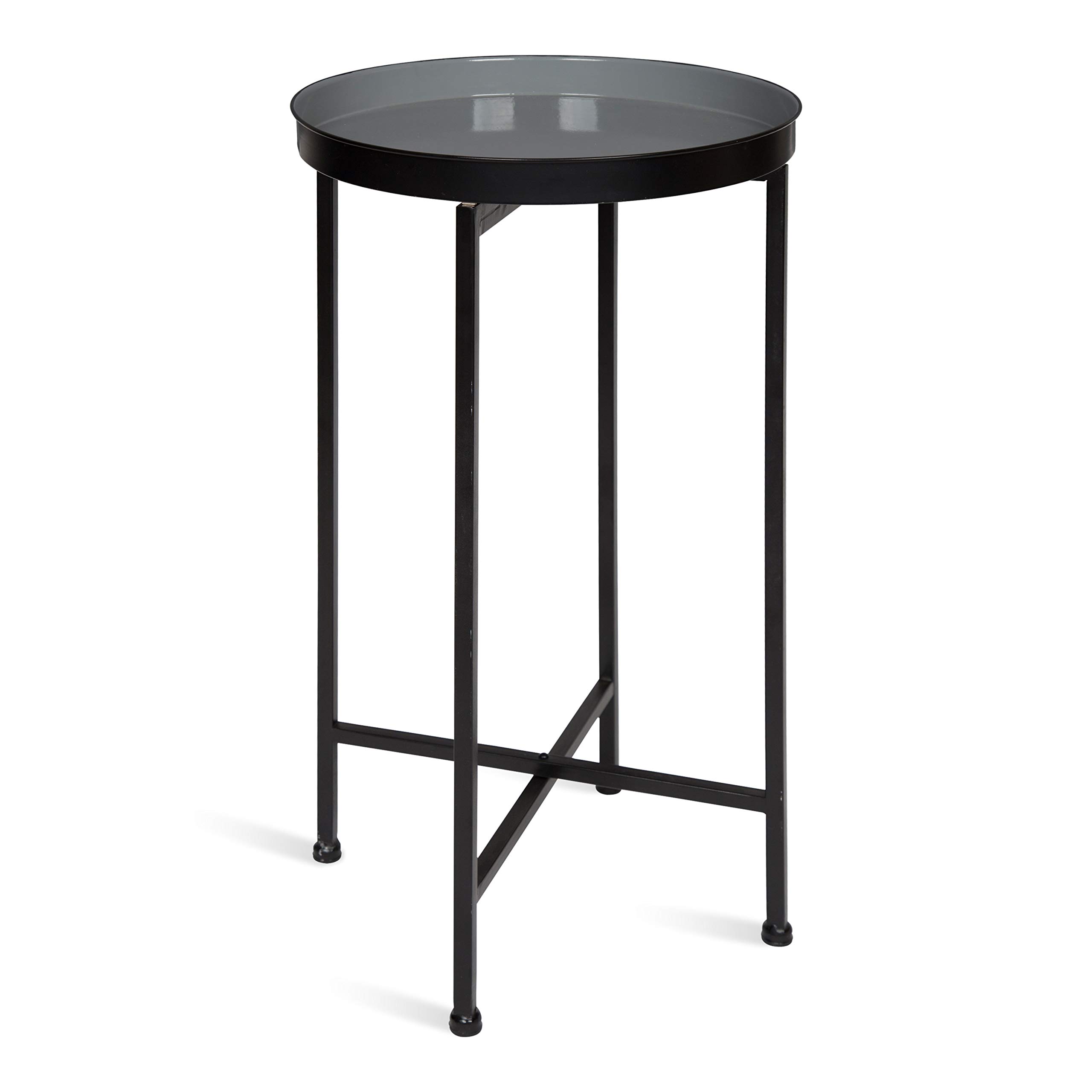 Kate and Laurel Celia Round Foldable Tray Accent Table, 14" x 14" x 25.75", Gray and Black, Modern Minimalist Design and Magnetic Tabletop