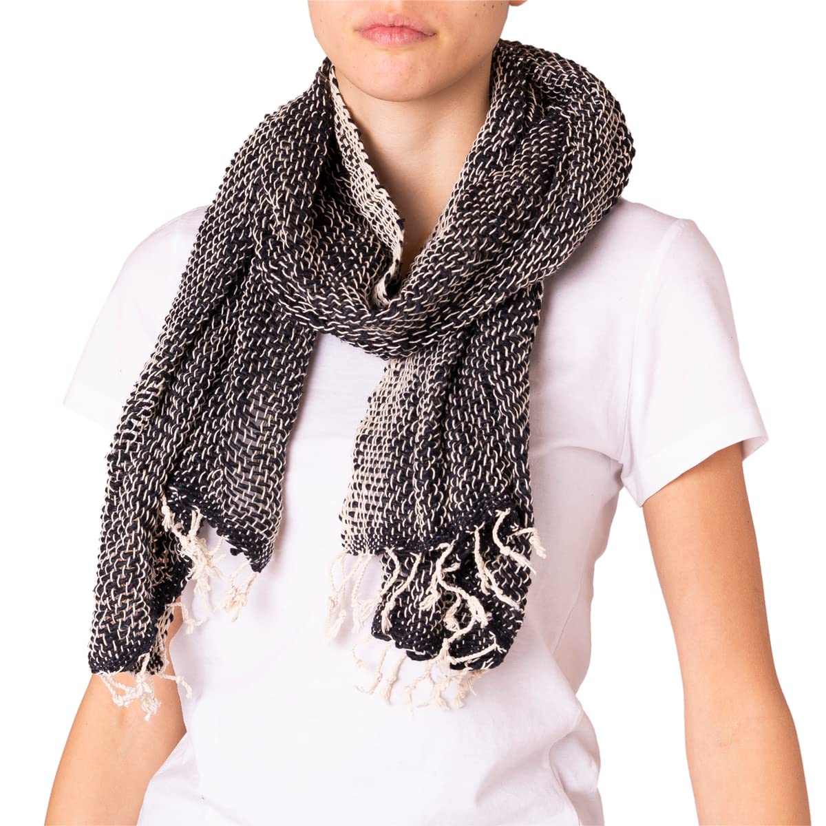PANASIAM scarf cotton woven, black n white, 165x50cm