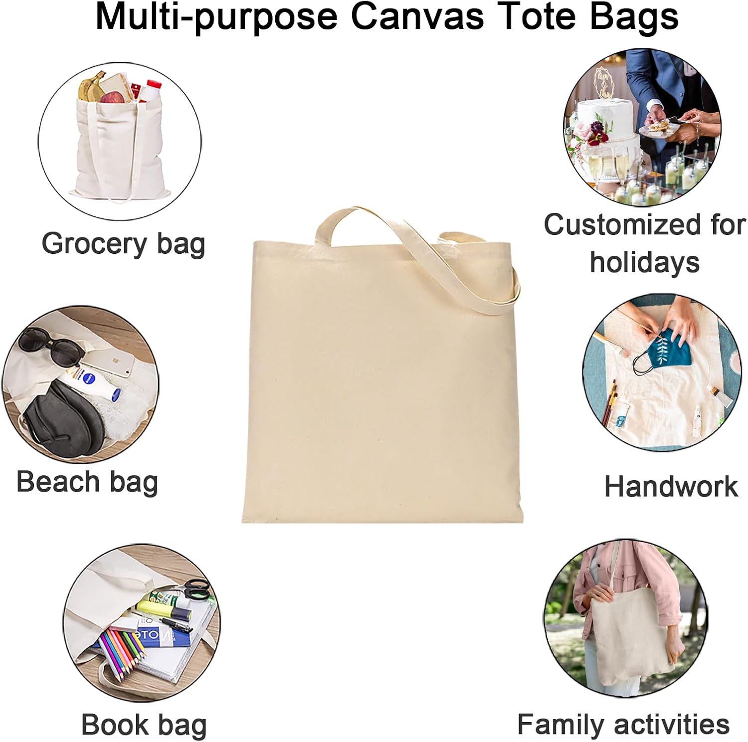 Funisfun 12 paquete bolsas de compra reutilizables de tela en blanco para  artesan as con ficha de tefl n ptfe diy