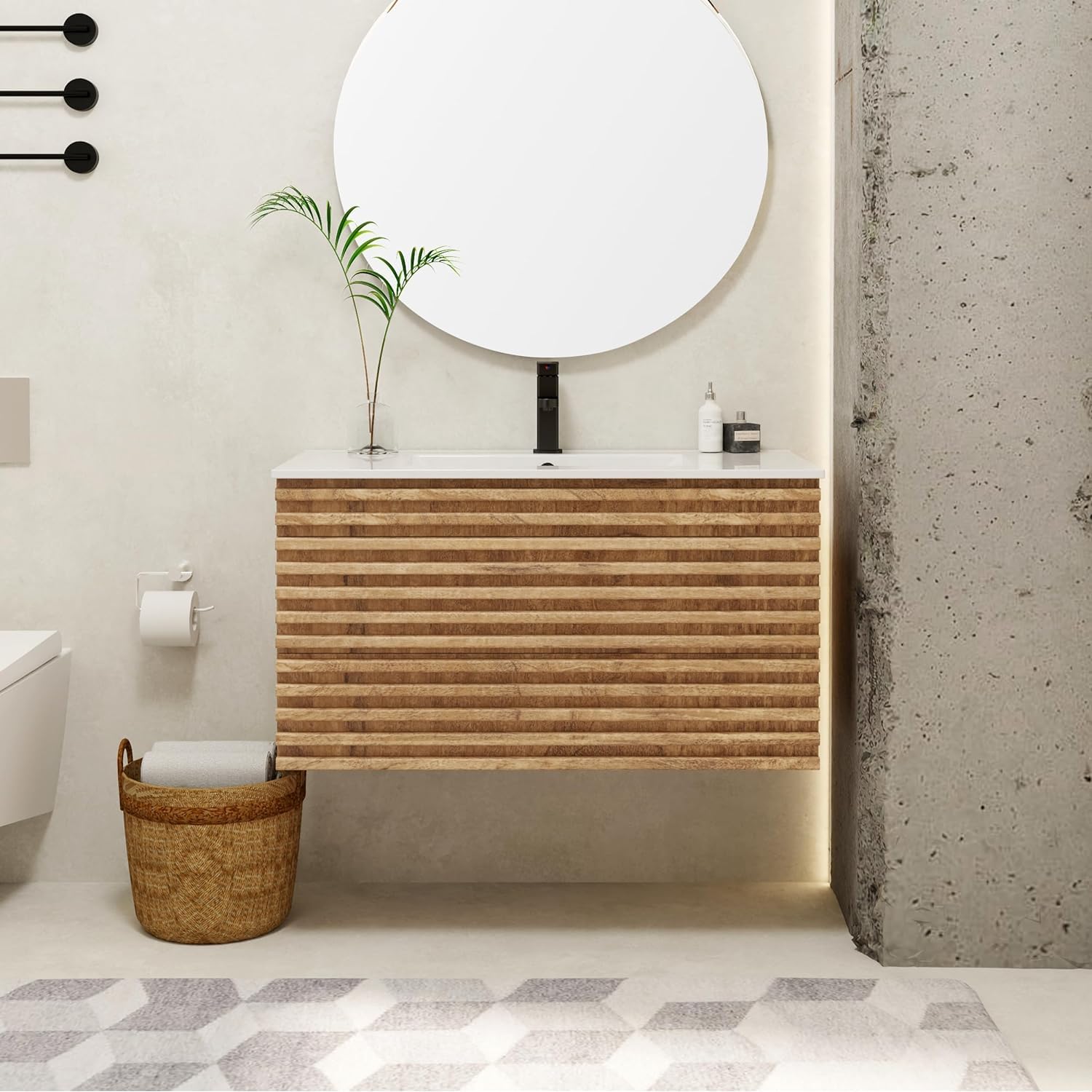UEV Umywalka z szafką pod umywalkę, 90 cm, wisząca, szuflady z systemem Soft-Close, miejsce do prania, umywalka ścienna, meble łazienkowe, meble łazienkowe, zestaw mebli łazienkowych dla gości, kolor