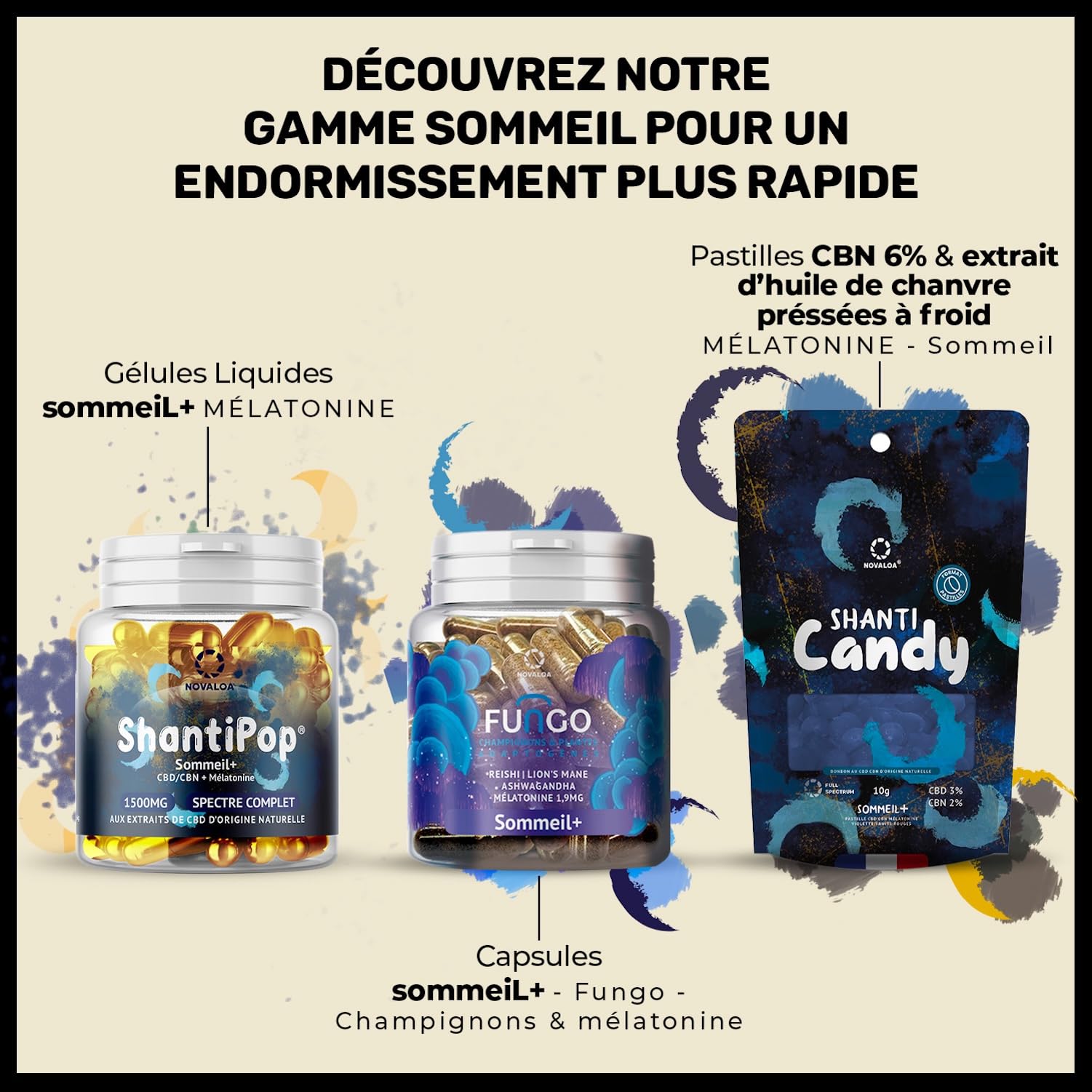 ShantiPop - Gélules Liquides Sommeil+ - Huile de Graines de Chanvre Pressées à Froid 1500mg - Mélatonine & Ylang Ylang - Fabriqué en France - 30 Gélules