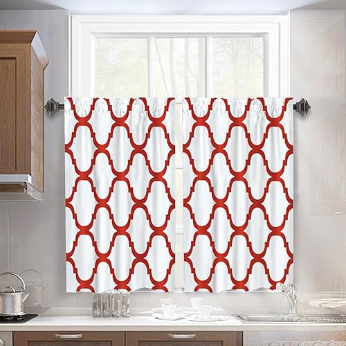 Melodieux Juego de 2 cortinas marroquíes de moda para cocina, cortinas geométricas con bolsillo para barra, para cafetería, baño, ventanas pequeñas,