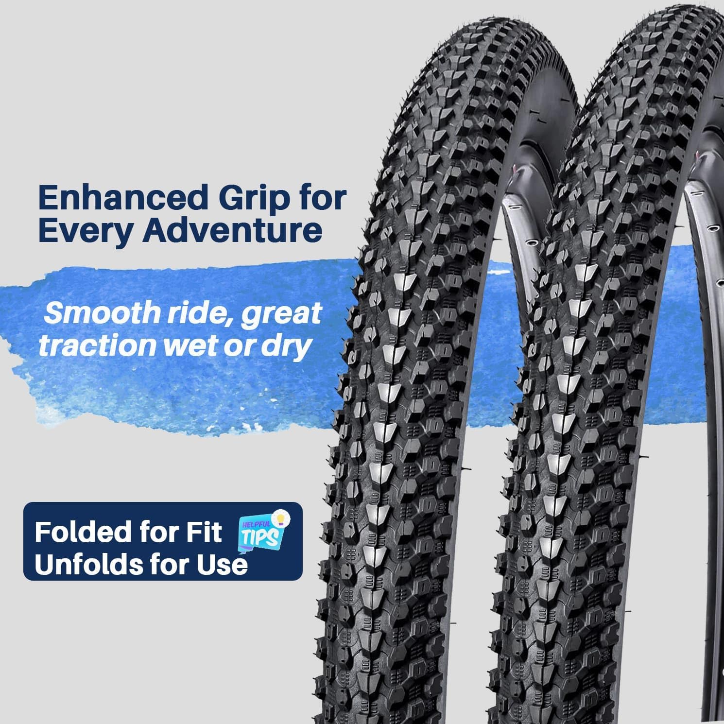 2 Pack Mountain Bike Tire and Tube Set-2 Pack 26x2.125 Inch Replacement Bicycle Tires and 26 inch Bike Inner Tubes with 4 Tire Levers,Puncture-Resistant