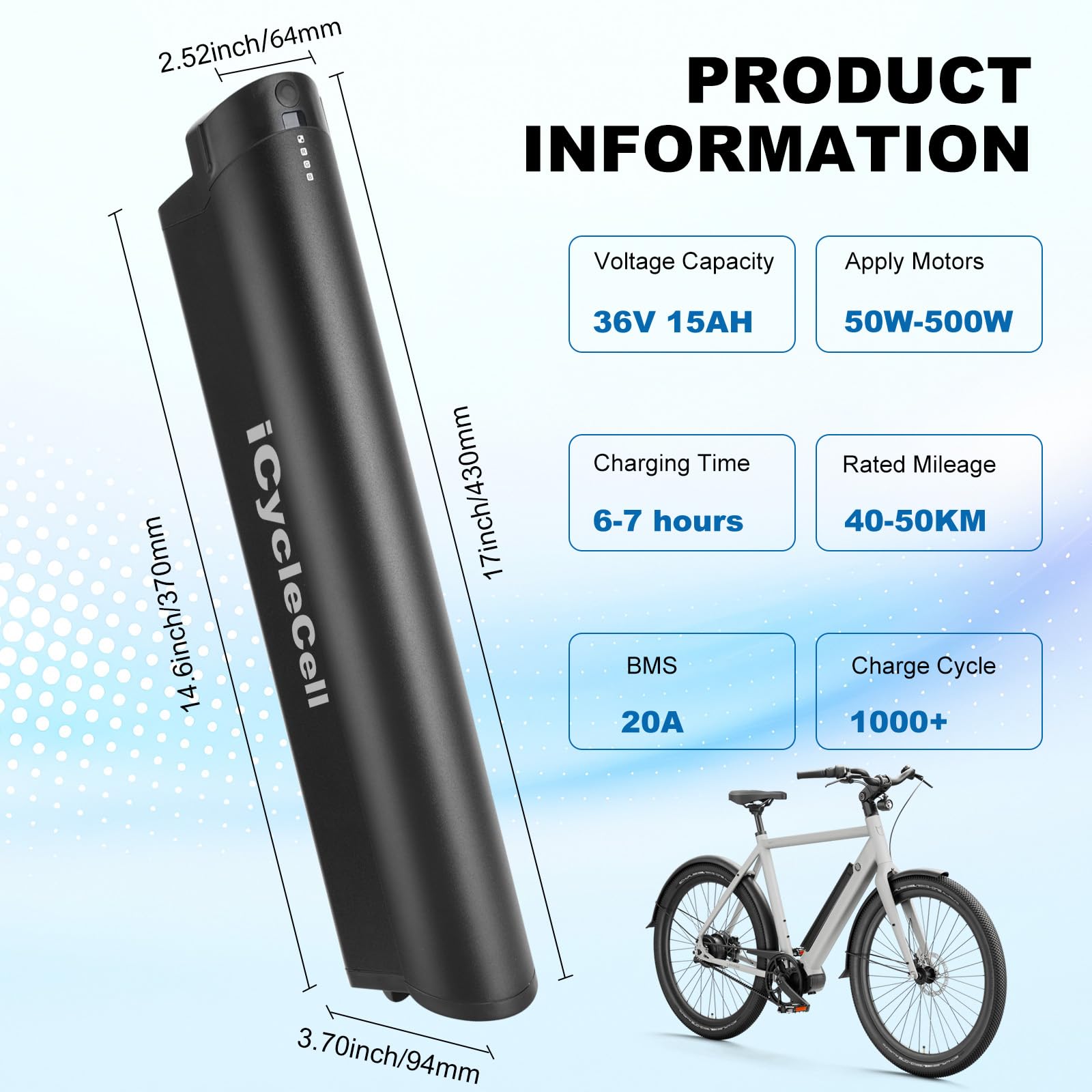 Batteria per Bici Elettrica 36V 15Ah con Caricatore, Compatibile con Farfrees F28 Pro/Torpado Venere T268, Reention Eel PRO