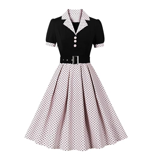 1950s Dresses for Women Vintage Rockabilly Retro Short Sleeve Tie Midi Dress Cocktail Party Evening Prom Gown