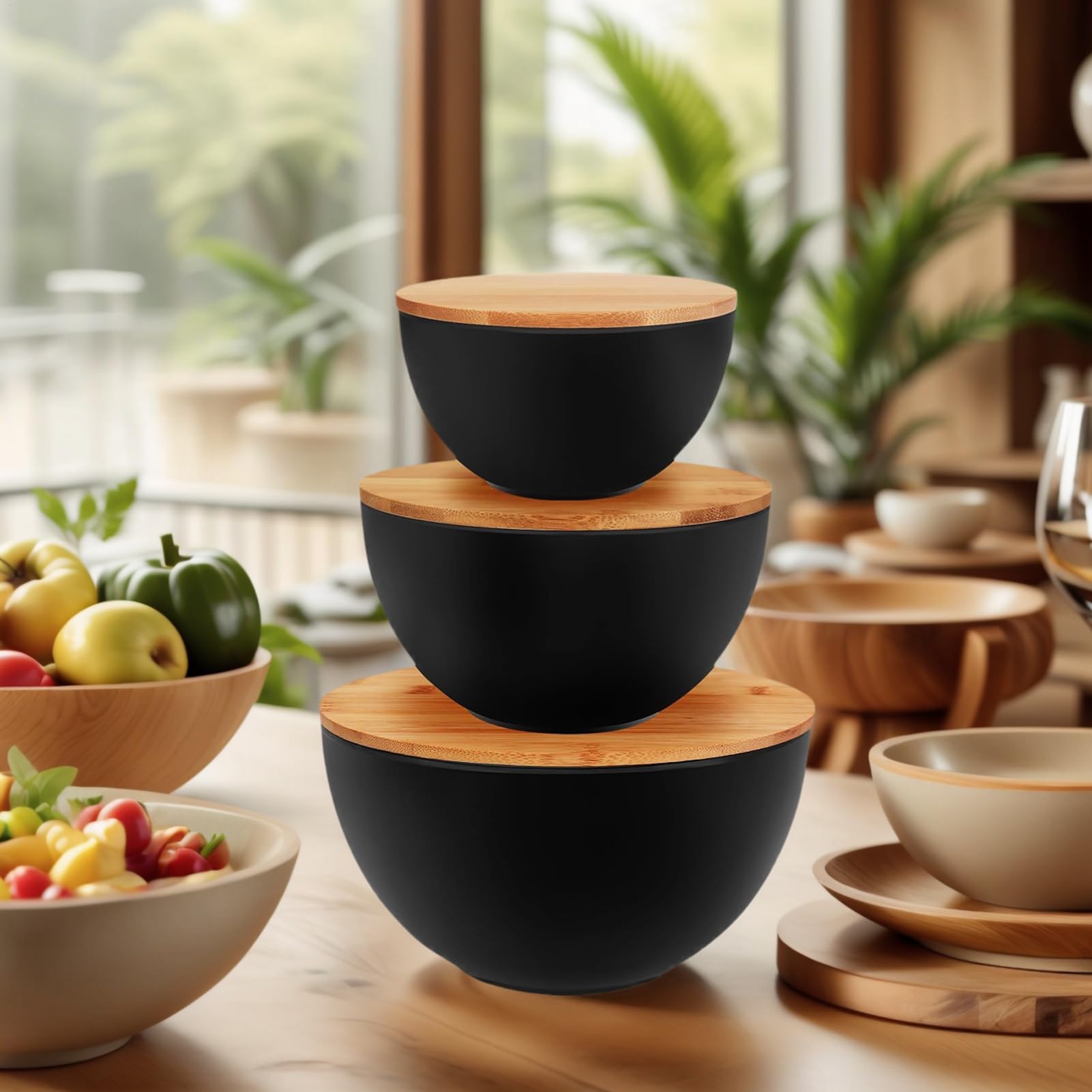 Ciotole per con Coperchio Contenitori Per Conservazione E Servizio | Contenitori per Insalata Impilabili Per Cucina Preparazione Servizio Insalata Patatine Pane Zuppa Verdure Frutta Con