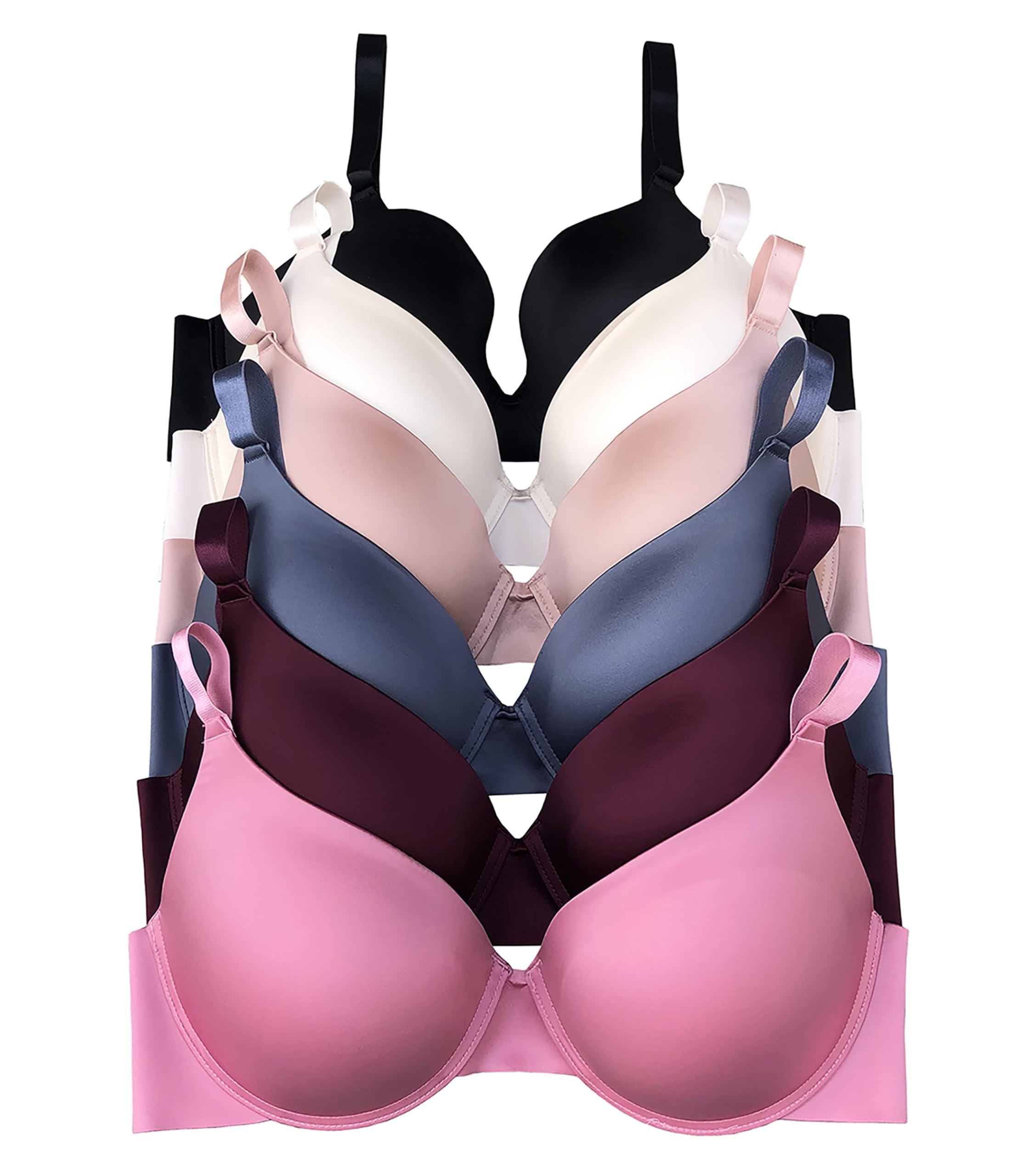 Viola's Secret 6 Pack of Color Print T-Shirt Bras B Cup C Cup and D Cup