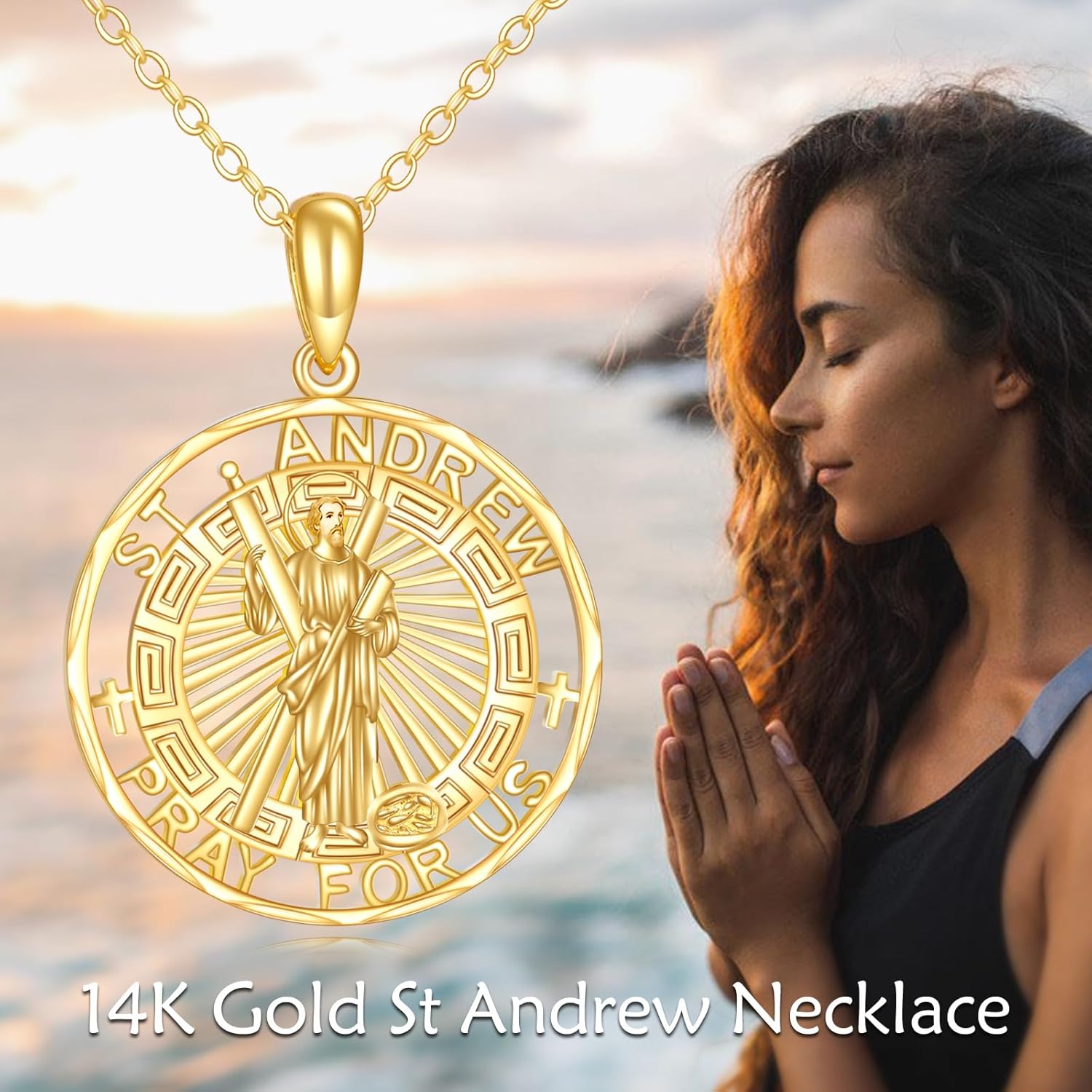 KECHO 14K Solid Gold Saint Andrew Necklace Patron Saint Pendant 14K Real Gold Religious Jewelry Gifts for Men Women - Image 6