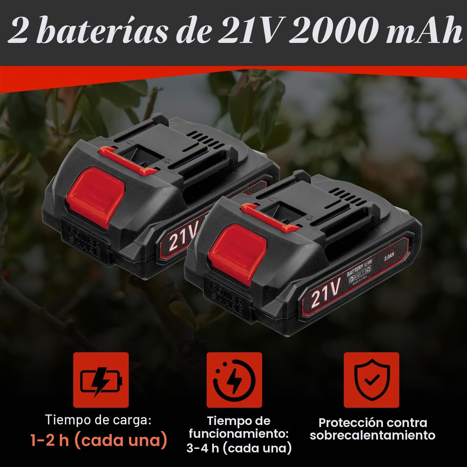 Tijeras de jardín eléctricas para batería Makita de 18V, tijeras de poda de batería de 600W profesionales con 2 baterías de 2000mAh, tijeras de jardín sin escobillas manuales con diámetro de corte de