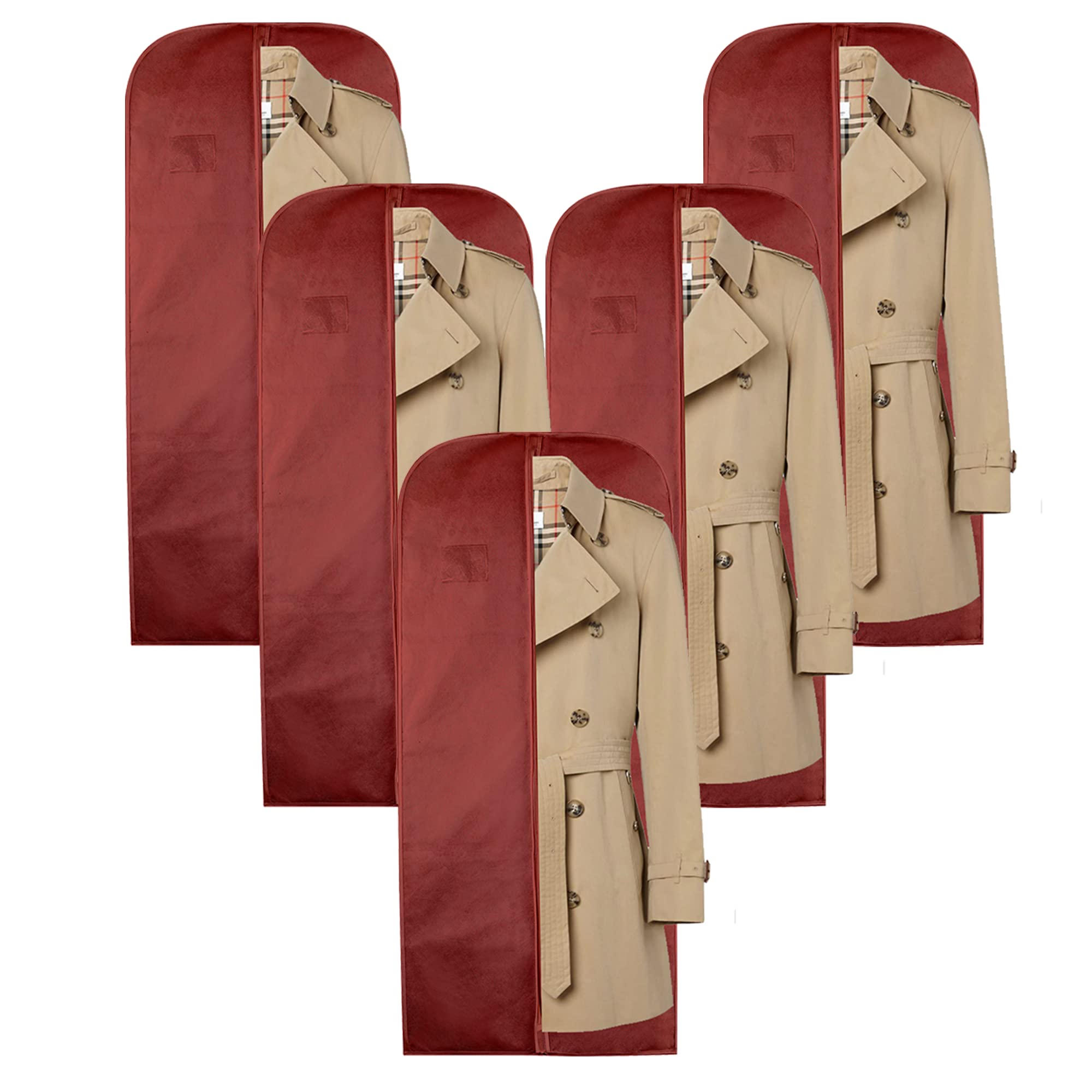 Wedcova Men's Maroon Suit Covers For | Hanging Gart Bags | Travel Blazer & Jacket Bag | Clothes Storage Cover With Zipper | Suits Carrier Moth Proof Protector | (24'' X 54'') | Pack Of 5 |