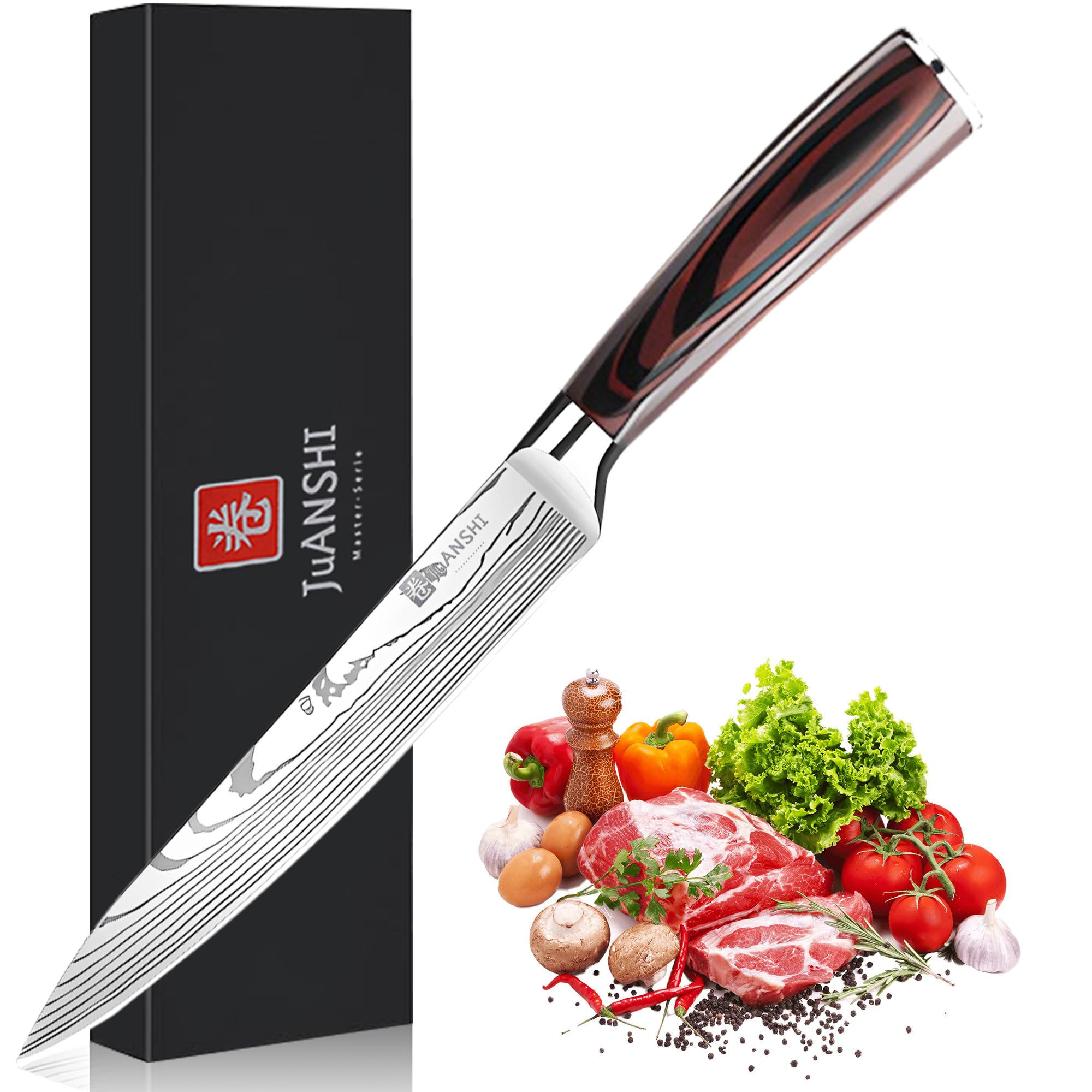 JUANSHI Coltello da carne professionale, lunghezza lama 20,0 cm, coltello da chef in acciaio inossidabile di alta qualità ad alto contenuto di carbonio, ideale per casa e ristorante