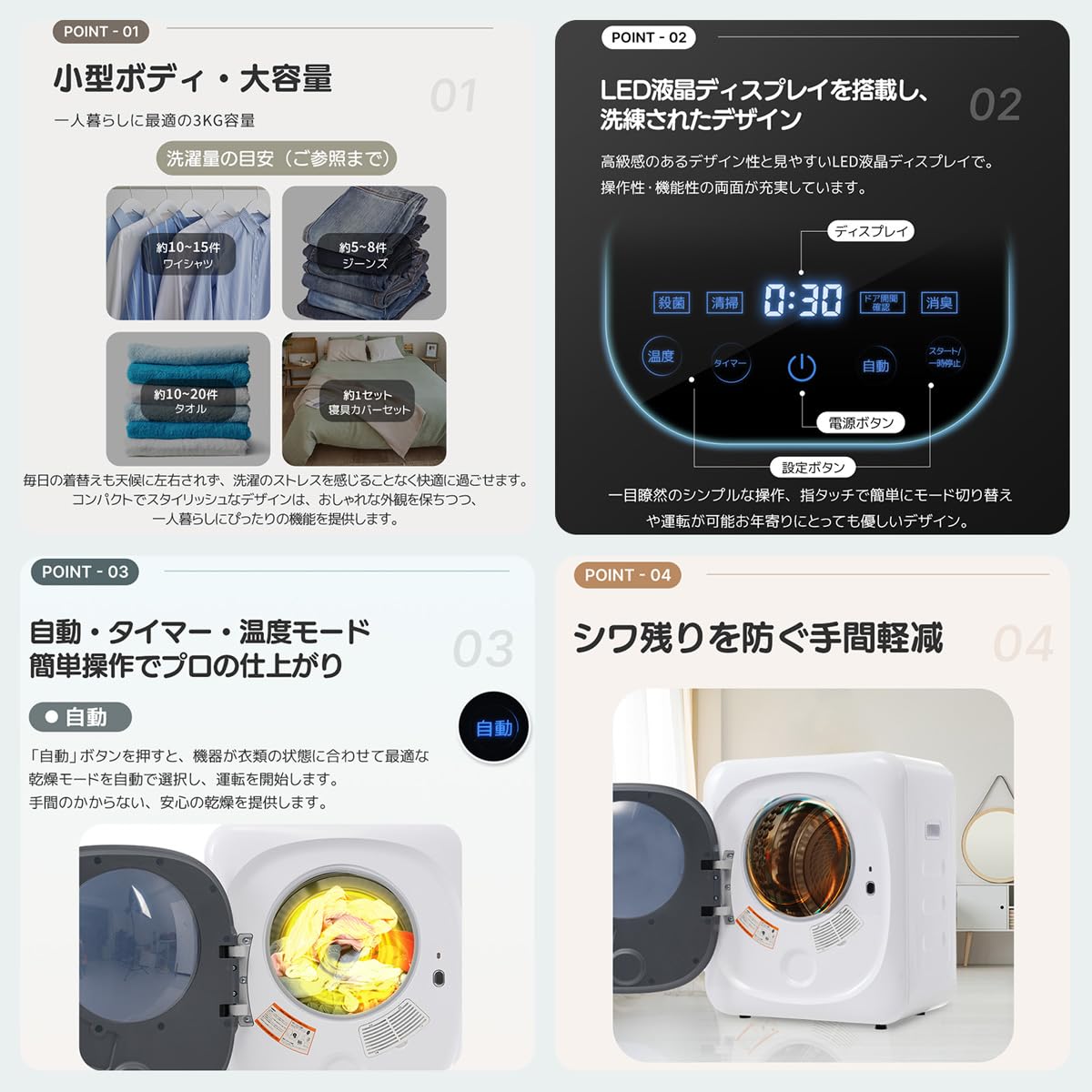 Amazon | Simpolu 小型 衣類乾燥機 3kg 靴専用トレー付き 除湿 壁掛け 