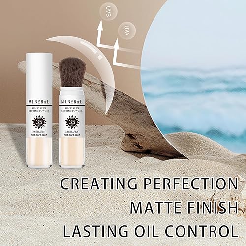 Miniatura 5 de Polvo fijador de protección solar SPF 35, polvo mineral para rostro y cuero cabelludo, control de aceite, acabado mate natural, polvo suelto,