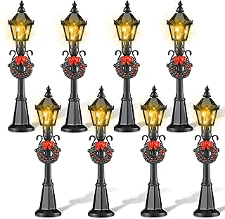 Christmas Lamp Post Village Accessories Village Fairy Lamp Train Lantern Lamp Miniature Street Lamp Decorative Street Lights for DIY Dollhouse Village Pathway (Simple Style, 8 Pieces)