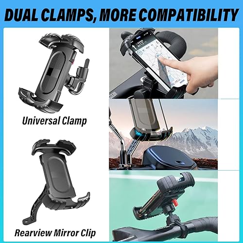 Miniatura 2 de Soporte para teléfono de motocicleta con 2 abrazaderas, nueva generación soporte de teléfono celular de bicicleta más adecuado para manillares