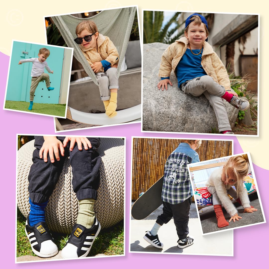 Foot Cardigan Organic Cotton Kids Socks Non Slip Grip Crew 5 Pairs Boys Girls Toddler to Teen Ages 2-14 product thumbnail 7