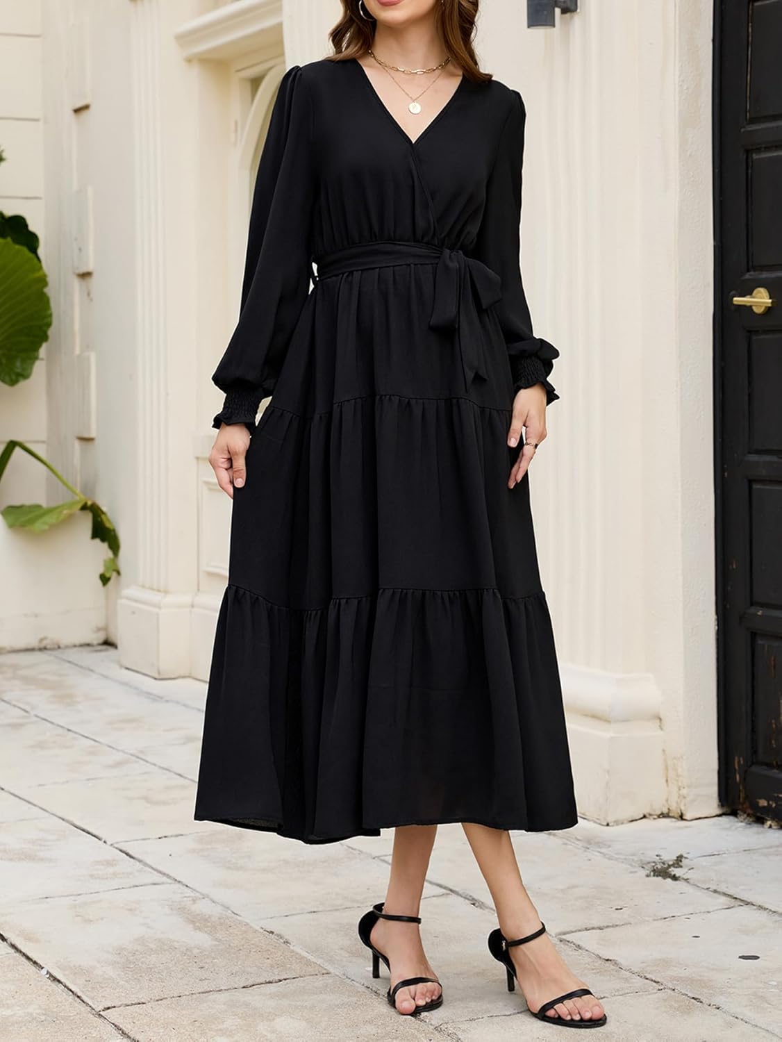 Women's Fall Dresses Long Sleeve Flowy Casual Floral Maxi Wedding Guest Dress - Image 4