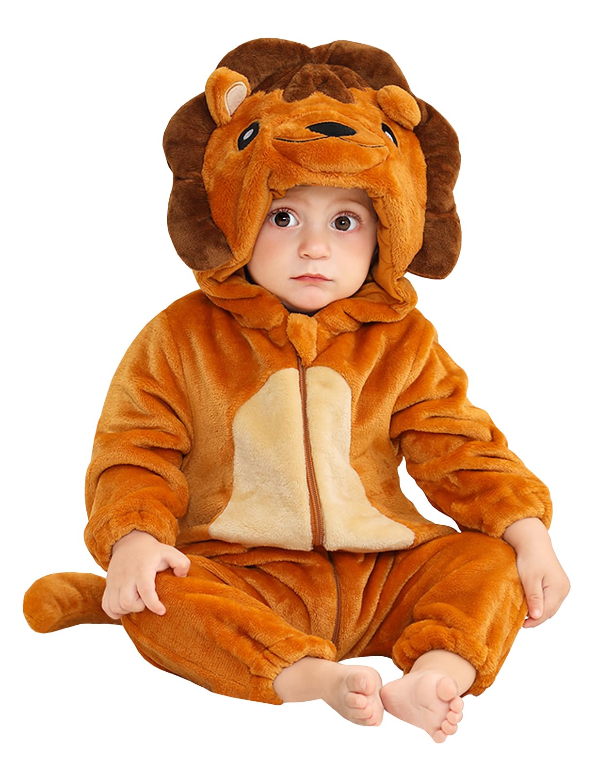 MOMBEBE COSLAND Baby Lion Costume Kids Animal Hooded Romper Onesie Infant Halloween Costume, Lion, 3-6 Months — image 1