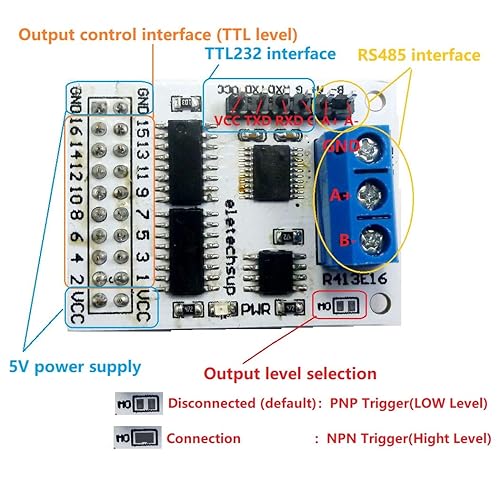 Miniatura 7 de Placa de interruptor de control IO de 16 canales RS485 RS232 (TTL) PLC Modbus Rtu Modbus Rtu para 5V 12V 24V Relay Board Motor LED (16ch Relay
