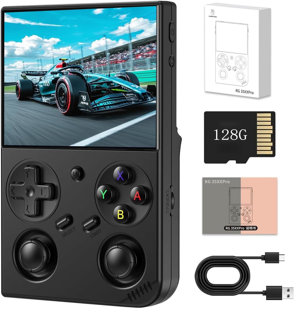 New RG35XX pro Retro Handheld Game Console, 3.5" IPS Screen Portable Video Game Console ,Linux System with Colorful Double Joystick Built in 64G+128G Card & 8000+ Games (Black)