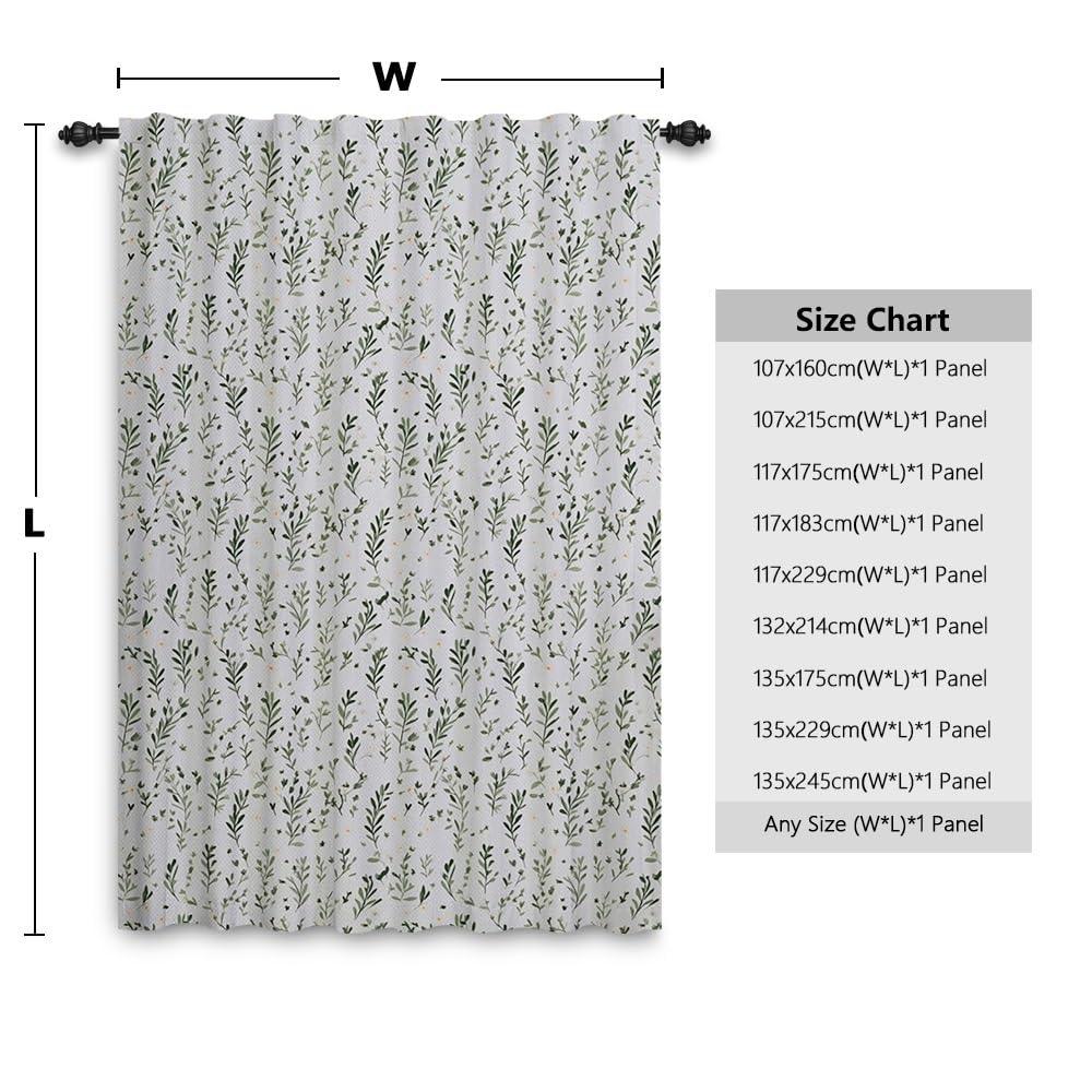 ggaimwf Window Curtains Pencil Pleat Plants Leaves Patterned Floral Sage Green Natural Curtains for Privacy Bedroom Garden Patio Modern Interior Doorways Rod Pocket Drapes 107x160cm 1 Panel - Image 3