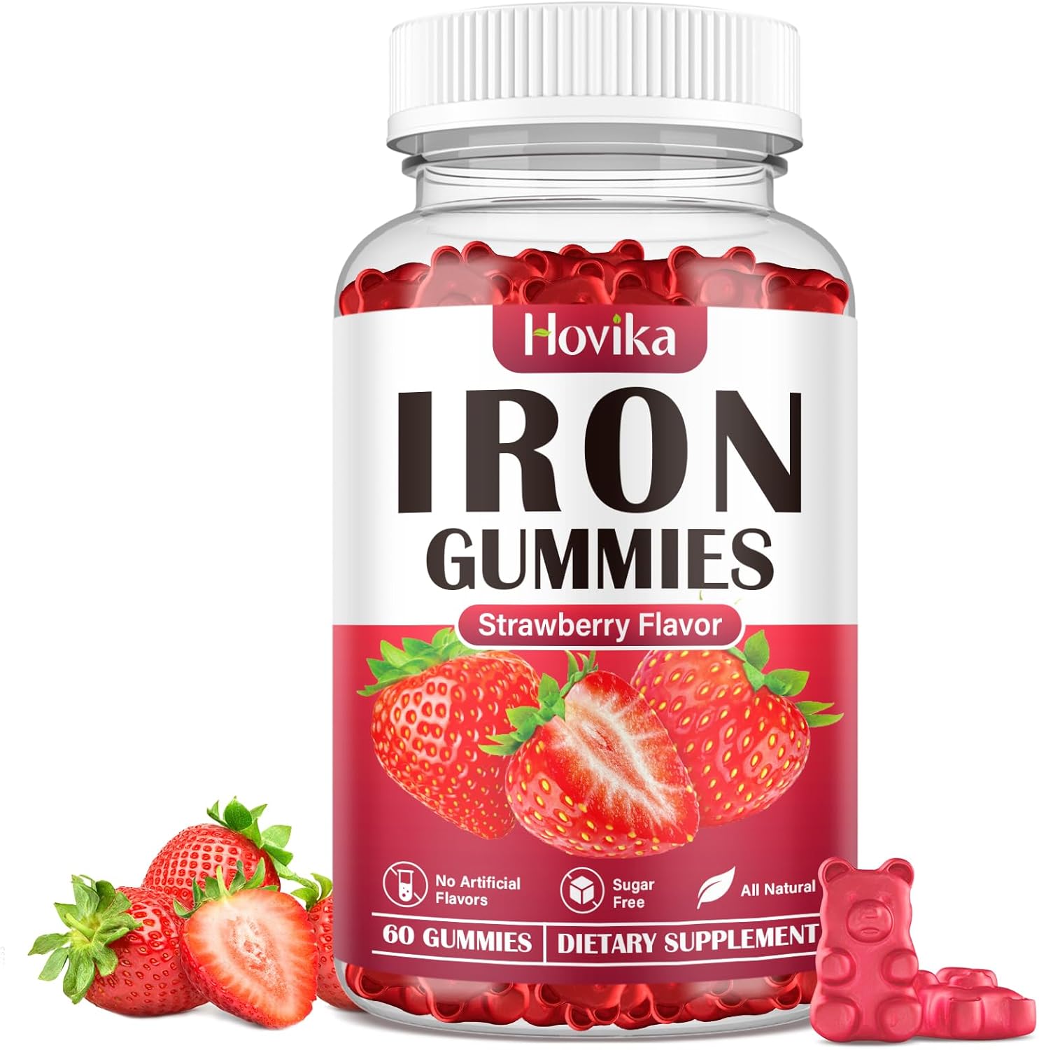 Iron Gummies Supplement for Women & Men, Kids Iron Supplements for Anemia with Vitamin C, B12, Folate – Blood Builder & Energy Support for Iron Deficiency – Sugar Free Strawberry Flavor, 60 Gummies