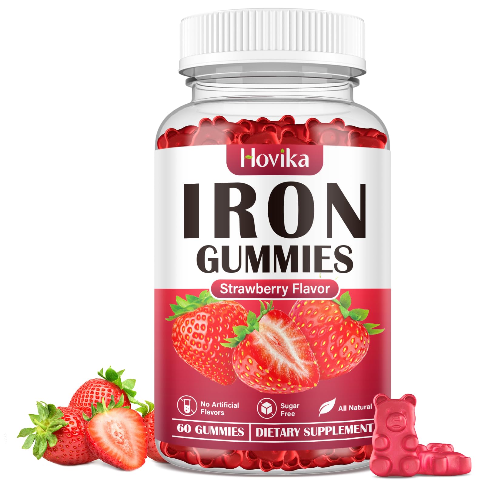 Iron Gummies Supplement for Women & Men, Kids Iron Supplements for Anemia with Vitamin C, B12, Folate - Blood Builder & Energy Support for Iron Deficiency - Sugar Free Strawberry Flavor, 60 Gummies Strawberry 60 Count (Pack of 1)
