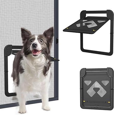 Dog Door for Screen Door Lockable Pet Door for Sliding Screen Door Magnetic.