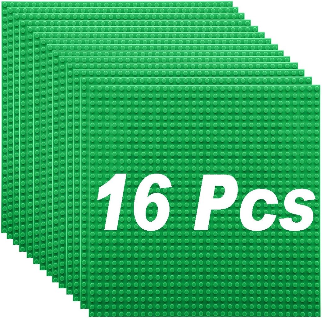 Classic Baseplates Building Plates-10" x 10" Building Boards,100% Compatible with All Major Brands and Activity Table, Creative Platforms Mats for Toy Bricks (Green-16, 16 Pack)