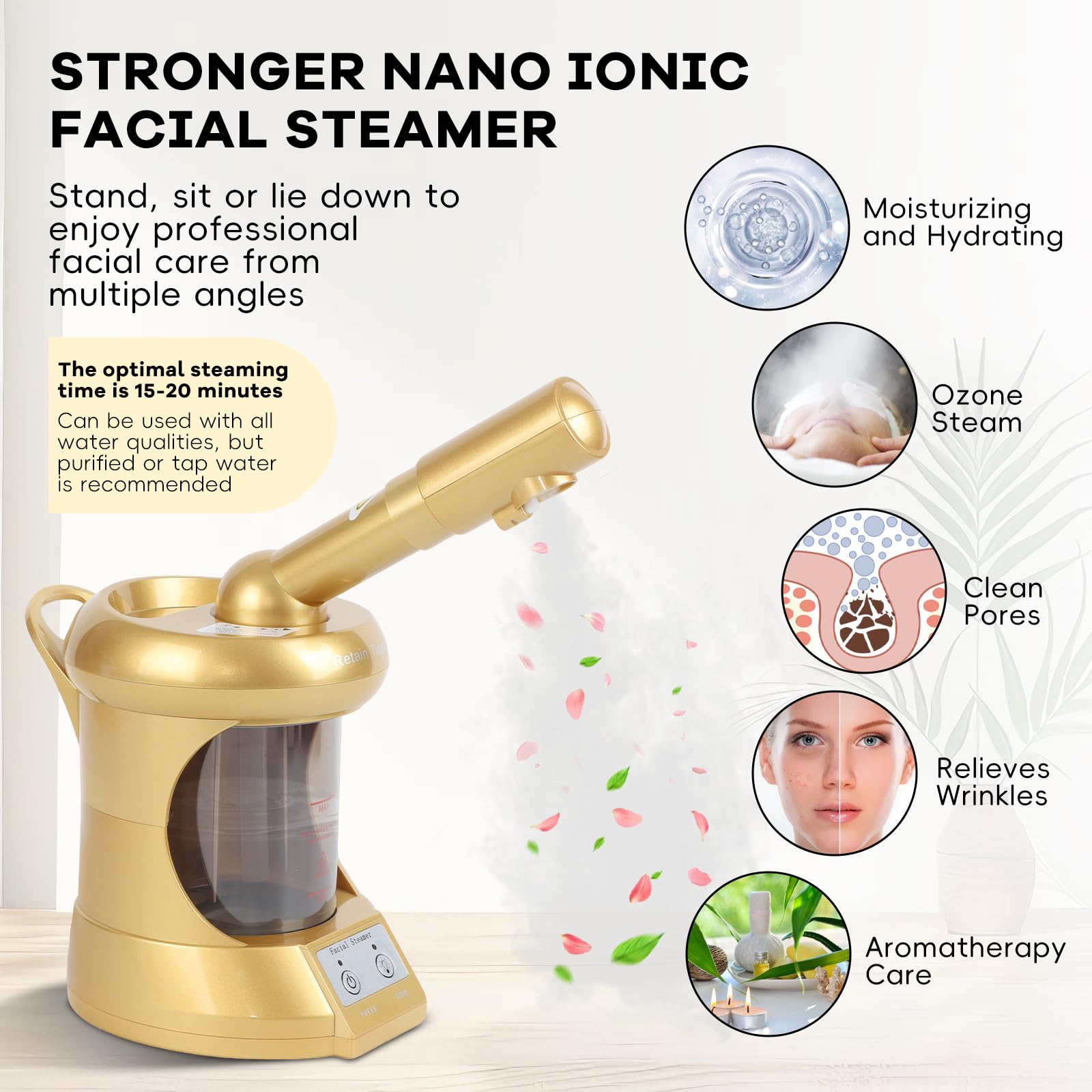 Retain time Vaporizzatore facciale, vapore per la pulizia profonda del viso, vapore per la cura del viso o spa, idratante e idratante.
