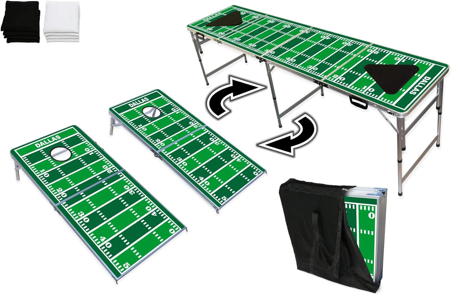 2-in-1 Cornhole Boards & Beer Pong Tailgate Table - Dallas Football Field