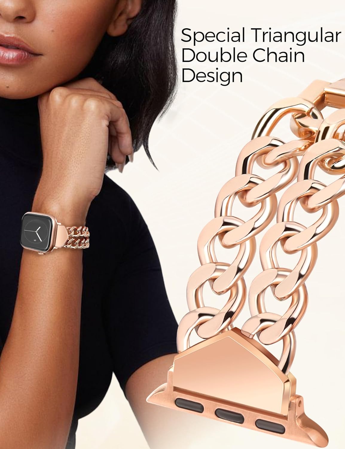 JR.DM Rose Gold Watch Bands for Women Compatible with Apple Watch 45mm 46mm 49mm 42mm(S3/2/1) Stylish Adjustable Metal Chain Bracelet for iWatch Series 11/10/9/8/7/6/5/4/3/2/1 SE 3/2/1 Ultra 3/2/1 - Image 5