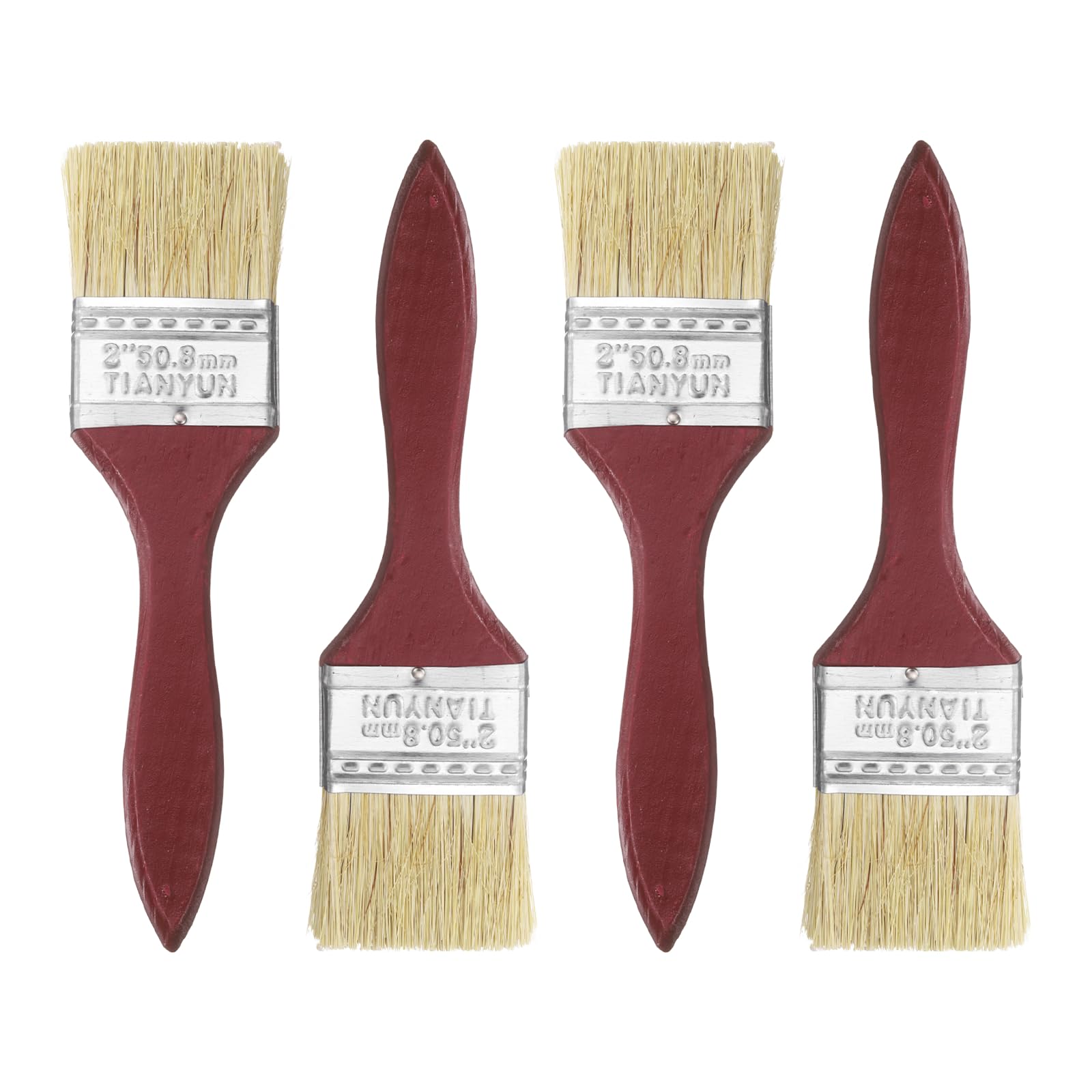 sourcing map 4pcs Double Thick Chip Paint Brush 2" Flat Bristle Painting Brushes with Wooden Handle for DIY Art Painting Furniture Cabinet Fences Deck Wall Door Trim, Red