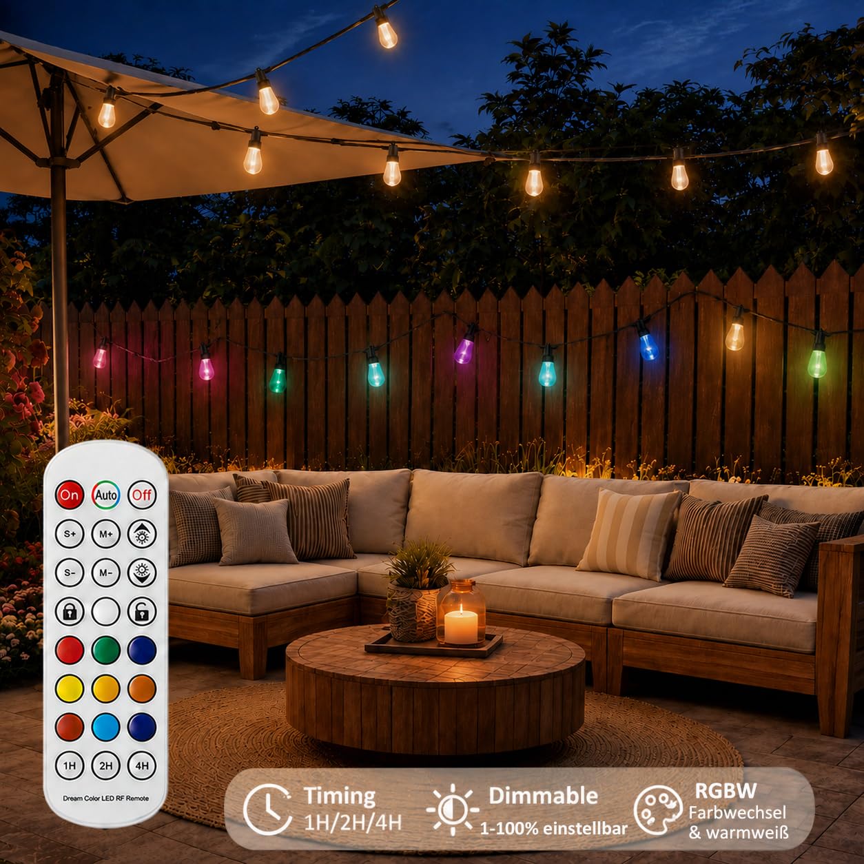 Catena luminosa a LED per esterni, 32 m, 40 LED colorati, per esterni