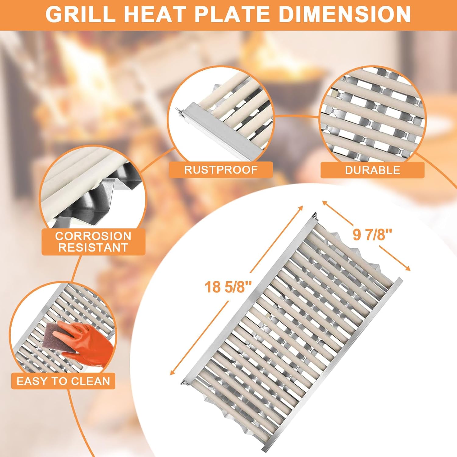 Radiant Tray with Ceramic Rod Replacement for DCS BBQ Grill Parts, Stainless Steel Heat Shield/Grill Heat Deflector for DCS 27DBQ, 36DBQ, 48DBQ, BGA27, BGA36, BGB36, BGB48, DCS48DS-BQRN, 2PCS
