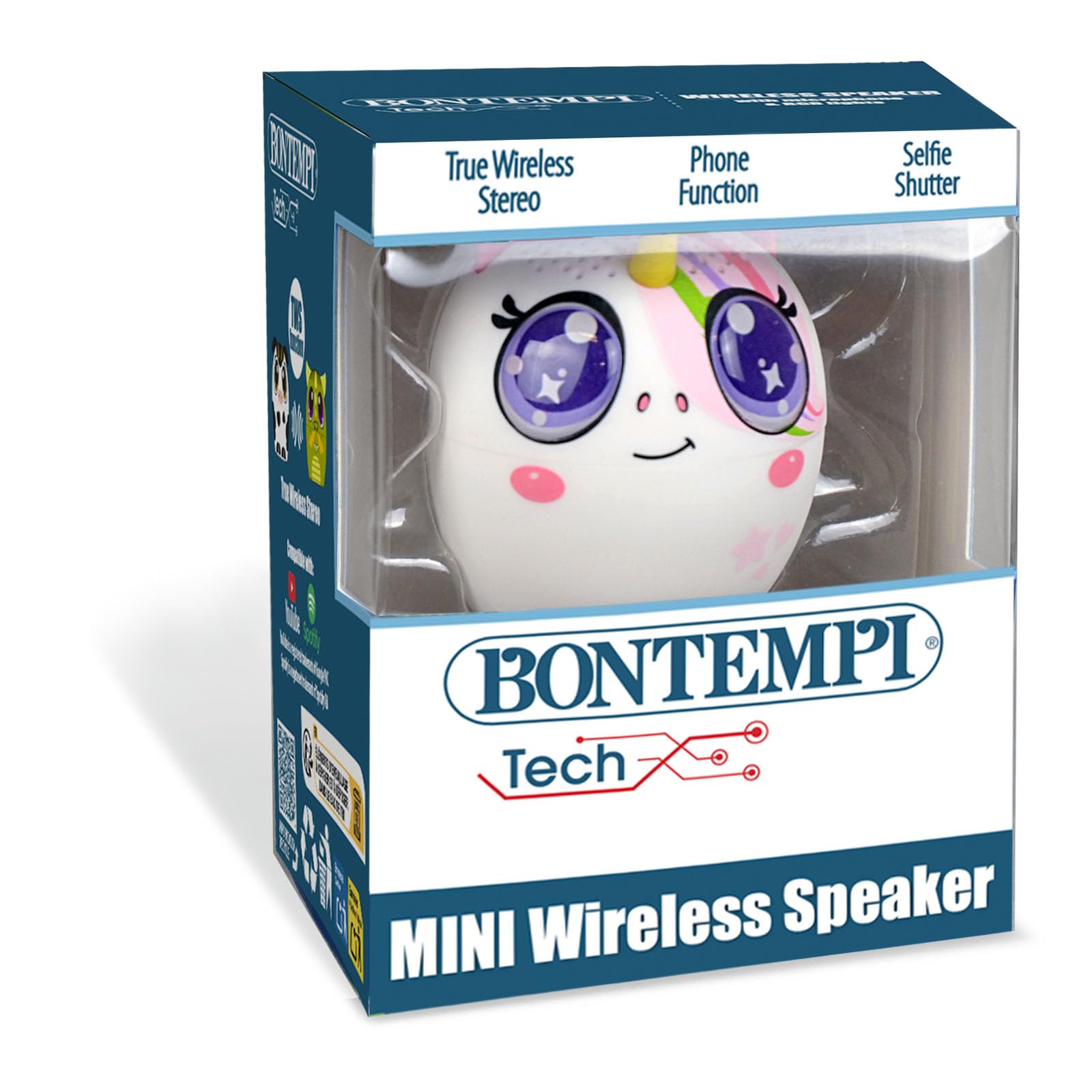 Bontempi | Mini Altavoz Inalámbrico Unicornio, Conexión Sencilla y Rápida Sin Cables, Ideal para Fiestas y Niños, 300x200x195mm