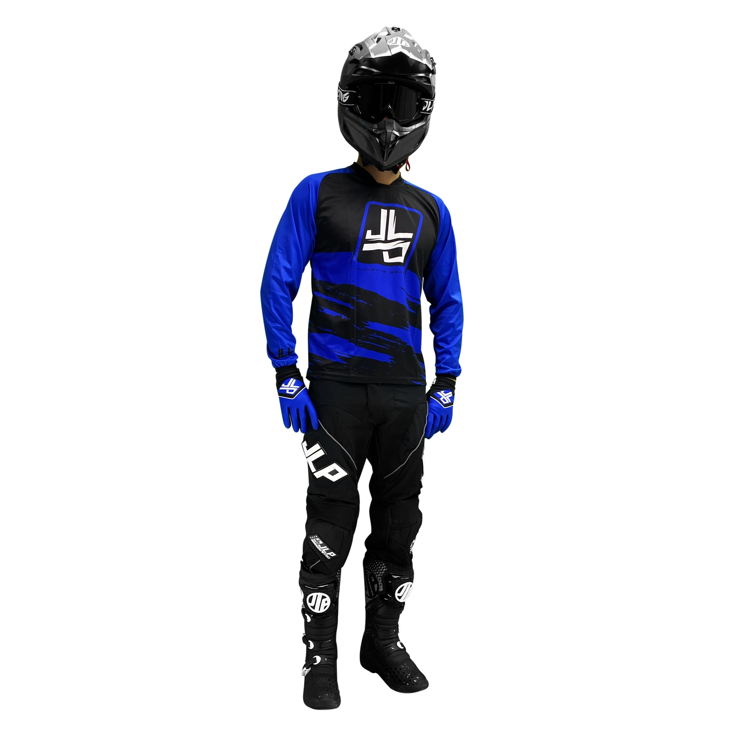 JLP RACING Tenue Enfant Pantalon Maillot Gants Moto Cross Quad Enduro VTT BMX MTB Taille Enfant 8 9 Ans Snatch Bleu L