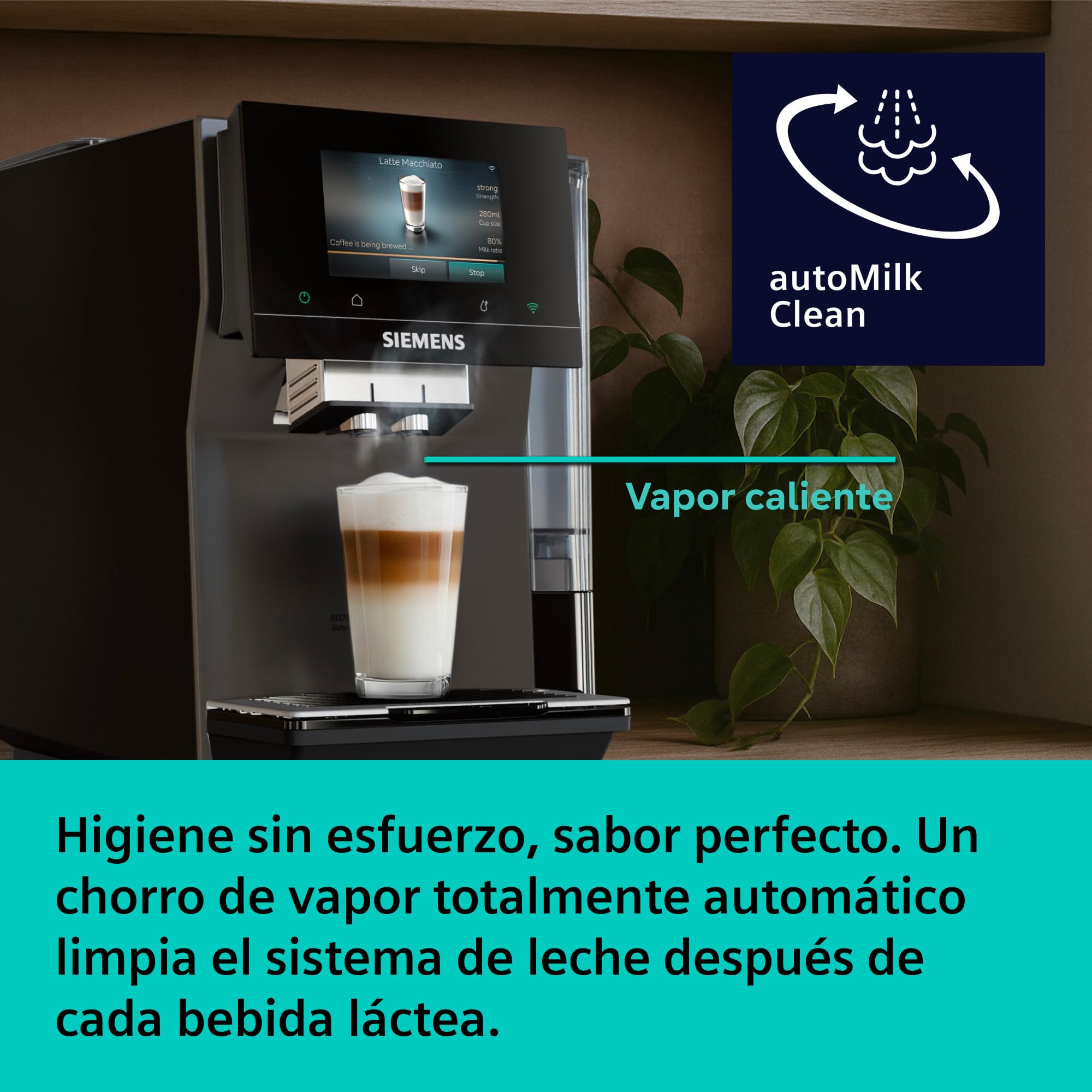 SIEMENS, Cafetera Superautomática, EQ700 iAroma, pantalla táctil, Cold Brew y Slow Brew, App Home Connect, morning haze, TP725E01