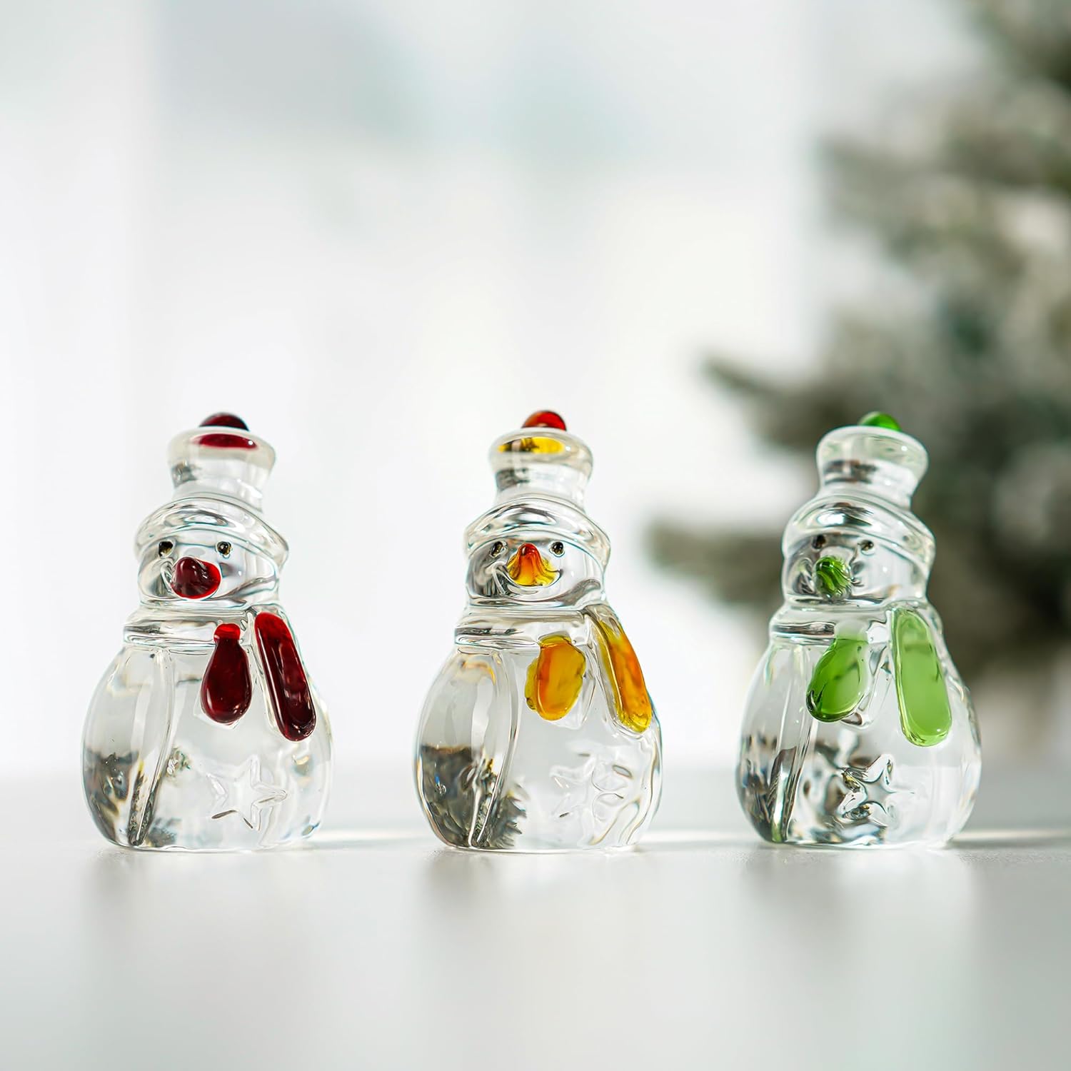 Set of 3 Glass Snowman Figurine 1.6''*4.2'' Handmade Snowman Christmas Decorations Indoor for Home Winter Holiday Glass Paperweight Office Table Decor - Image 10