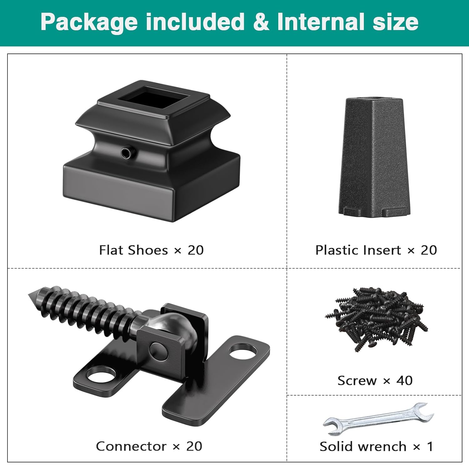 20P Adjustable Height and Angle Stainless Steel Connectors with Flat Shoes for Easy Installation of 1/2" Deck Stair Hollow Metal Balusters