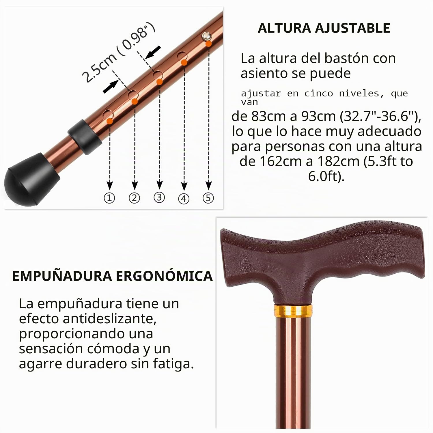 Bastón de Asiento Masculino con una Capacidad de 120 kg, bastón de Asiento Plegable Ajustable a la Altura de la Gran Placa de Asiento de, bastón y Taburete para Adultos y Ancianos.