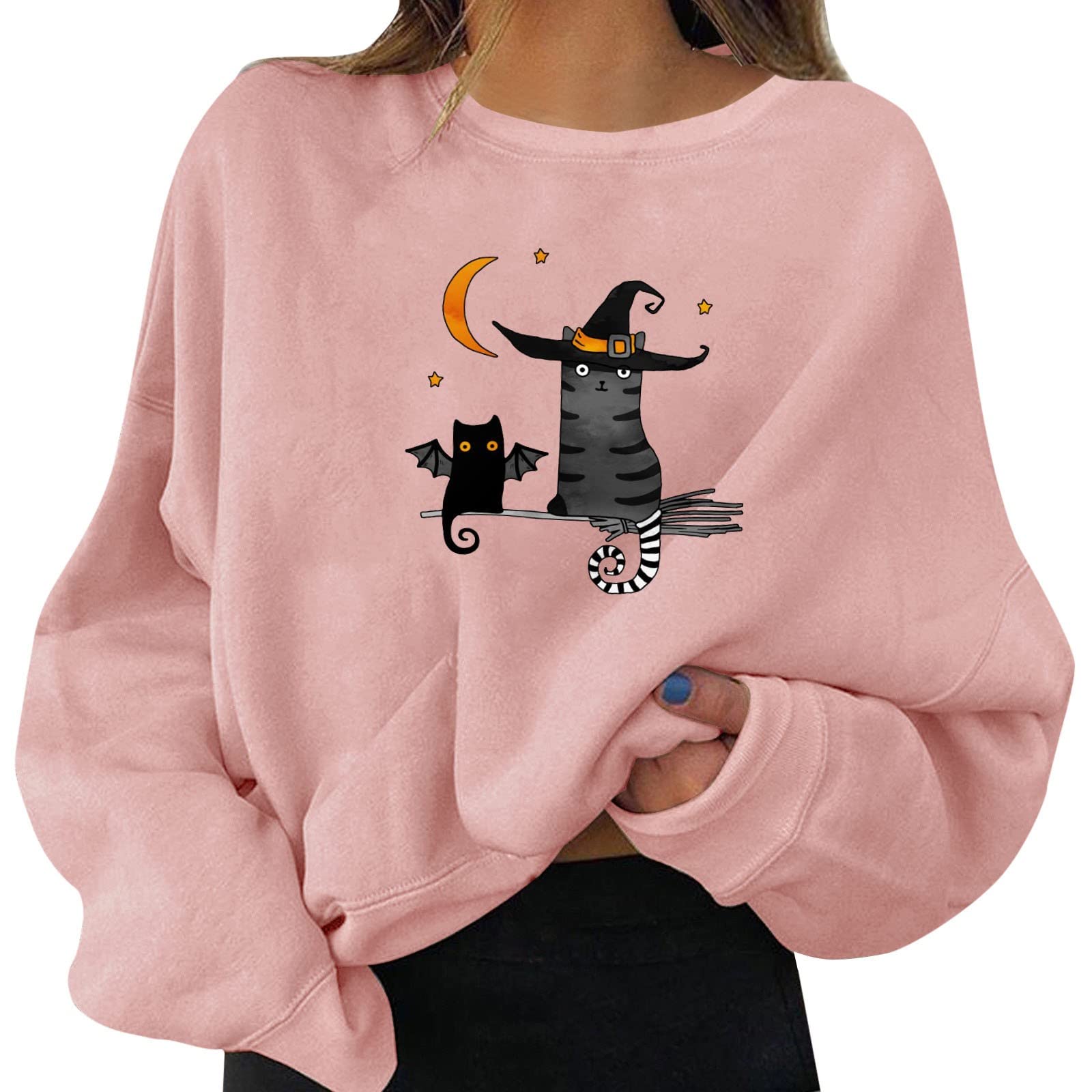 Happy Halloween Sweatshirt Women Halloween Pumpkin Long Sheeve Tee Shirt  Crew Neck Trendy Plus Size Fall Clothes#19185