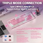 LEOBOG x Aula Pink Keyboard Wireless Creamy Computer Gaming Keyboards | Silent Membrane Keyboard, 98 Keys 2000mAh Quiet Creamy Keyboard with Number Pad, Rechargeable, for PC Mac Office Dorm Rooms