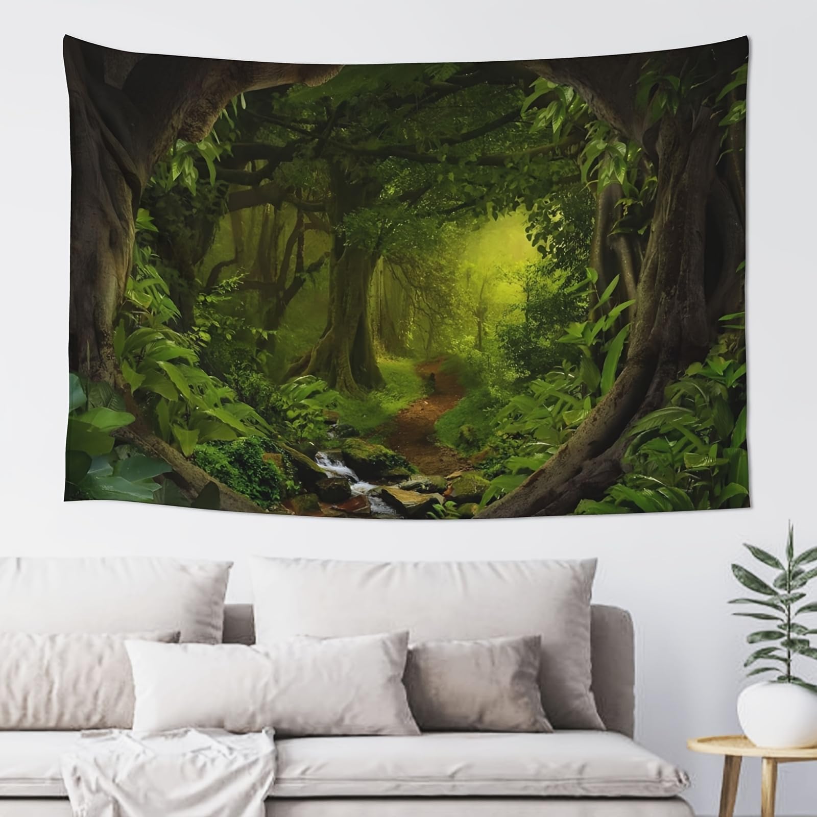 Hulnulnu Green Forest Tapestry Wall Hanging with Stream,Nature Tapestries,Nature Scenery Wall Tapestry Decor for Living Room Bedroom Dorm