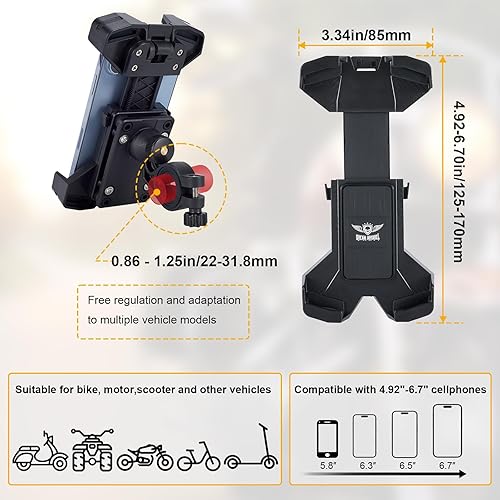 Miniatura 6 de GARGOYLE BELLS Soporte de teléfono para motocicleta, soporte para teléfono de bicicleta, scooter universal para manillar de motocicleta, abrazadera