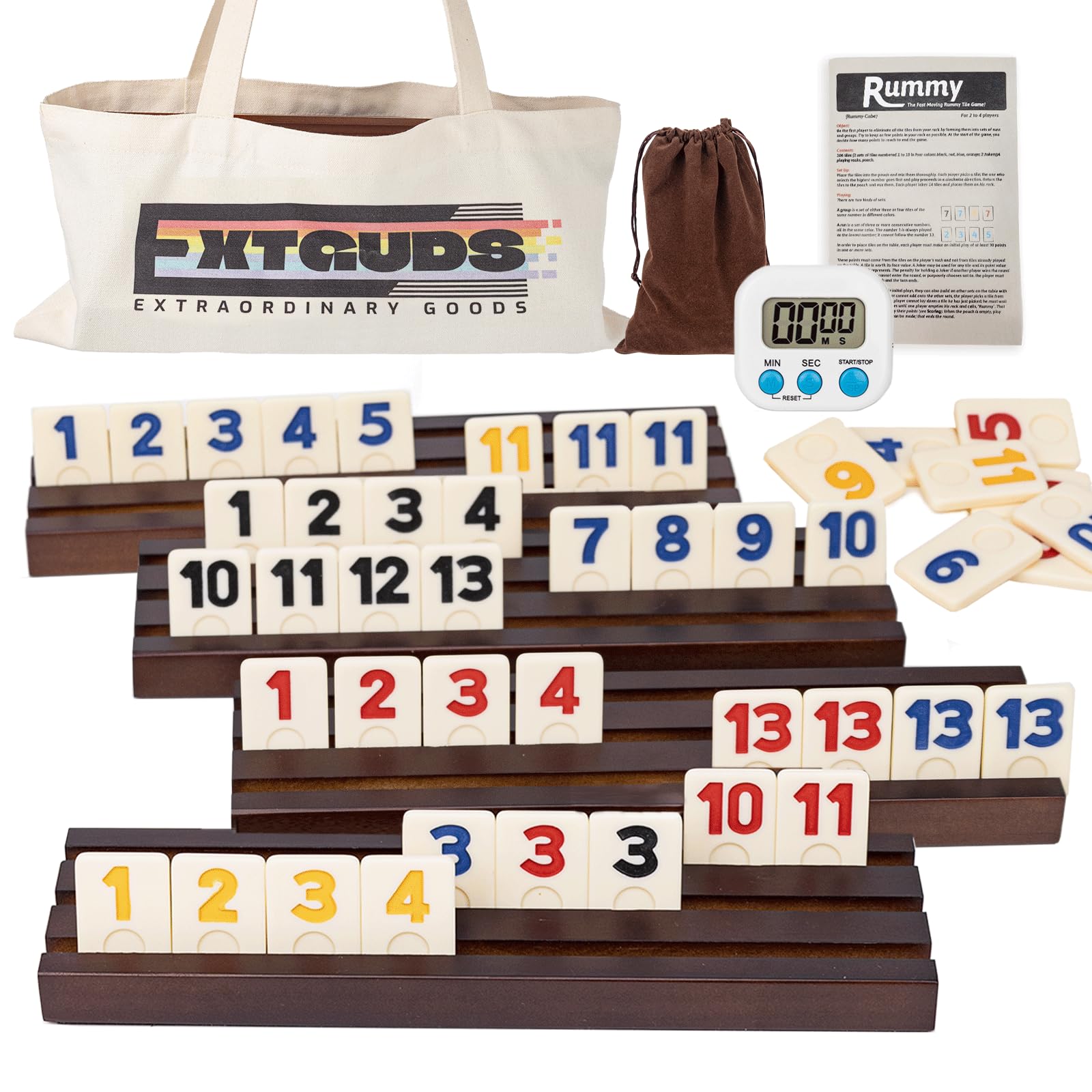 Amazon.com: 2-4 Player Rummy Cube Game Set, with 4 Wooden Racks
