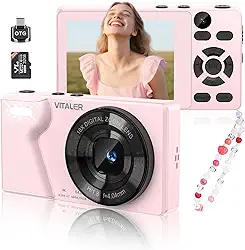 Câmera digital com lente frontal traseira, câmera de foco automático de 64 MP 4K para fotografia com cartão de 32 GB, câmera compacta portátil para adolescentes adultos iniciantes com capa de