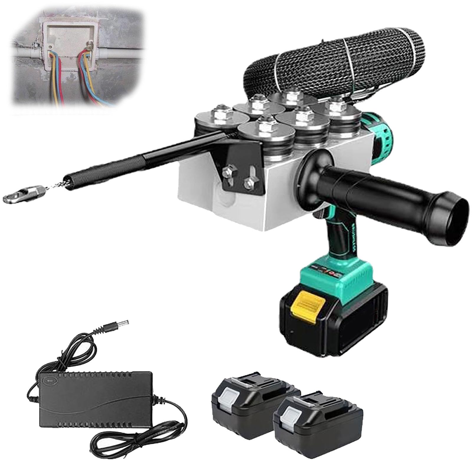 JYBNBBE Auto Electric Fish Tape,Fully Automatic Threading Machine,Adjustable Speed Cable Puller,40m / Min,with 30m Lead Wire (2*Battery)