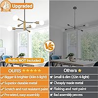 Vista 6 de Lámpara de araña de 30 pulgadas, lámpara de comedor de 6 luces, moderna Sputnik de color dorado cepillado y negro, lámpara de mediados de siglo
